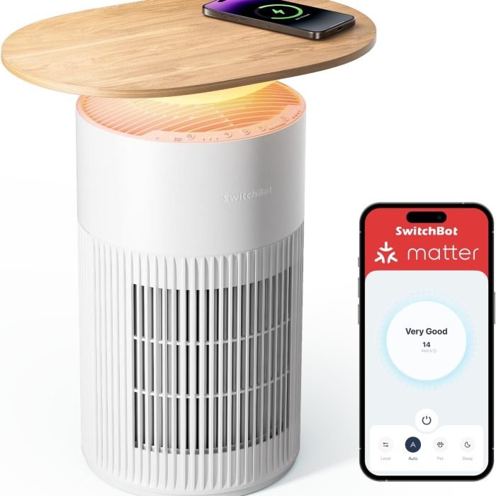 SwitchBot 4 in 1 Air Purifiers Table with Matter, Up to 3620 ft², H13 HEPA Pet Filter, Wireless Charging, Washable Pre-filter, 10 RGB Colors, Work with Apple Home, Alexa, GoogleHome, HomeAssistant