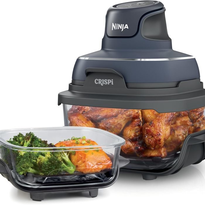 Ninja Crispi 4-in-1 Portable Glass Air Fryer Cooking System. 1500W. 4QT & 6-Cup TempWare Glass Containers with Storage Lids. Microwave. Freezer & Dishwasher Safe. Cyberspace Gray. FN101GY