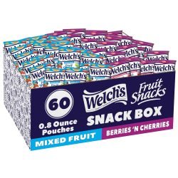 Welch's Fruit Snacks. Mixed Fruit & Berries 'N Cherries Variety Pack. Great for School Lunches. Bulk Pack. Halloween Treats. Individual Single Serve Bags. 0.8 oz (Pack of 60)