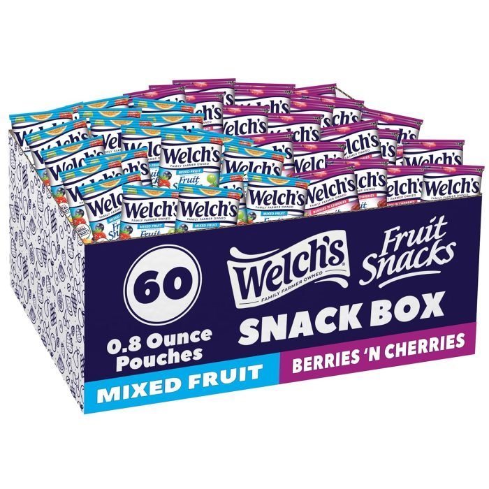 Welch's Fruit Snacks. Mixed Fruit & Berries 'N Cherries Variety Pack. Great for School Lunches. Bulk Pack. Halloween Treats. Individual Single Serve Bags. 0.8 oz (Pack of 60)