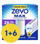 Zevo 2 Flying Insect Traps & 2 Refill Cartridges - Plug in Fly Trap & Indoor Bug Catcher for Gnats. House & Fruit Flies - Blue & UV Light Technology. Mess-Free Alternative to Bug Zapper