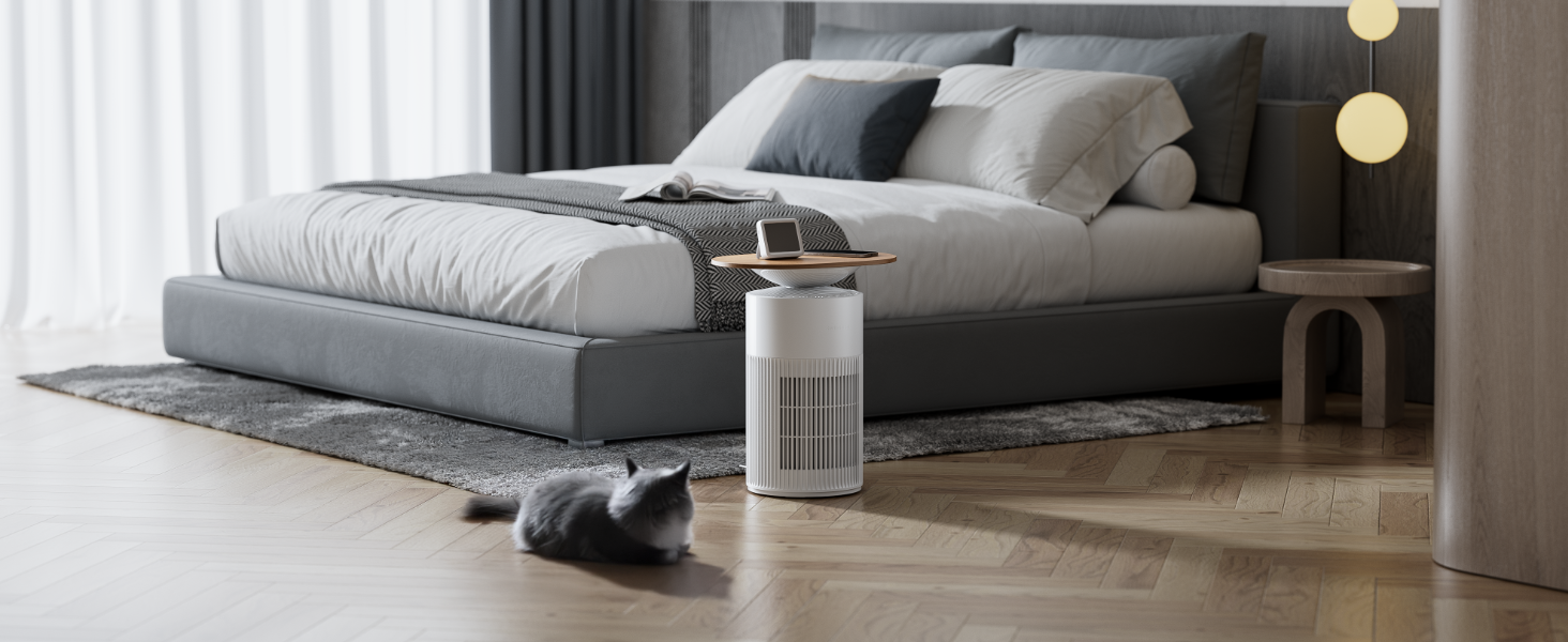 SwitchBot 4 in 1 Air Purifiers Table with Matter, Up to 3620 ft², H13 HEPA Pet Filter, Wireless Charging, Washable Pre-filter, 10 RGB Colors, Work with Apple Home, Alexa, GoogleHome, HomeAssistant