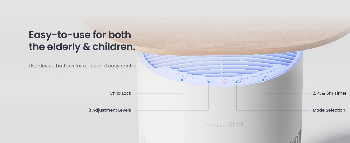SwitchBot 4 in 1 Air Purifiers Table with Matter, Up to 3620 ft², H13 HEPA Pet Filter, Wireless Charging, Washable Pre-filter, 10 RGB Colors, Work with Apple Home, Alexa, GoogleHome, HomeAssistant
