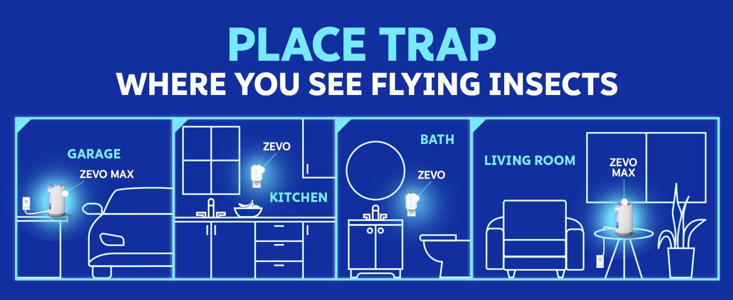 Zevo 2 Flying Insect Traps & 2 Refill Cartridges - Plug in Fly Trap & Indoor Bug Catcher for Gnats. House & Fruit Flies - Blue & UV Light Technology. Mess-Free Alternative to Bug Zapper