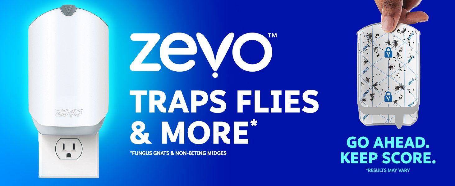 Zevo 2 Flying Insect Traps & 2 Refill Cartridges - Plug in Fly Trap & Indoor Bug Catcher for Gnats. House & Fruit Flies - Blue & UV Light Technology. Mess-Free Alternative to Bug Zapper
