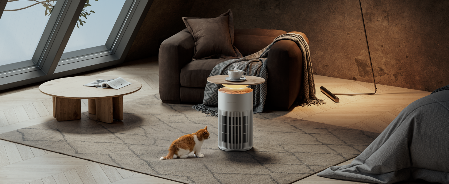SwitchBot 4 in 1 Air Purifiers Table with Matter, Up to 3620 ft², H13 HEPA Pet Filter, Wireless Charging, Washable Pre-filter, 10 RGB Colors, Work with Apple Home, Alexa, GoogleHome, HomeAssistant