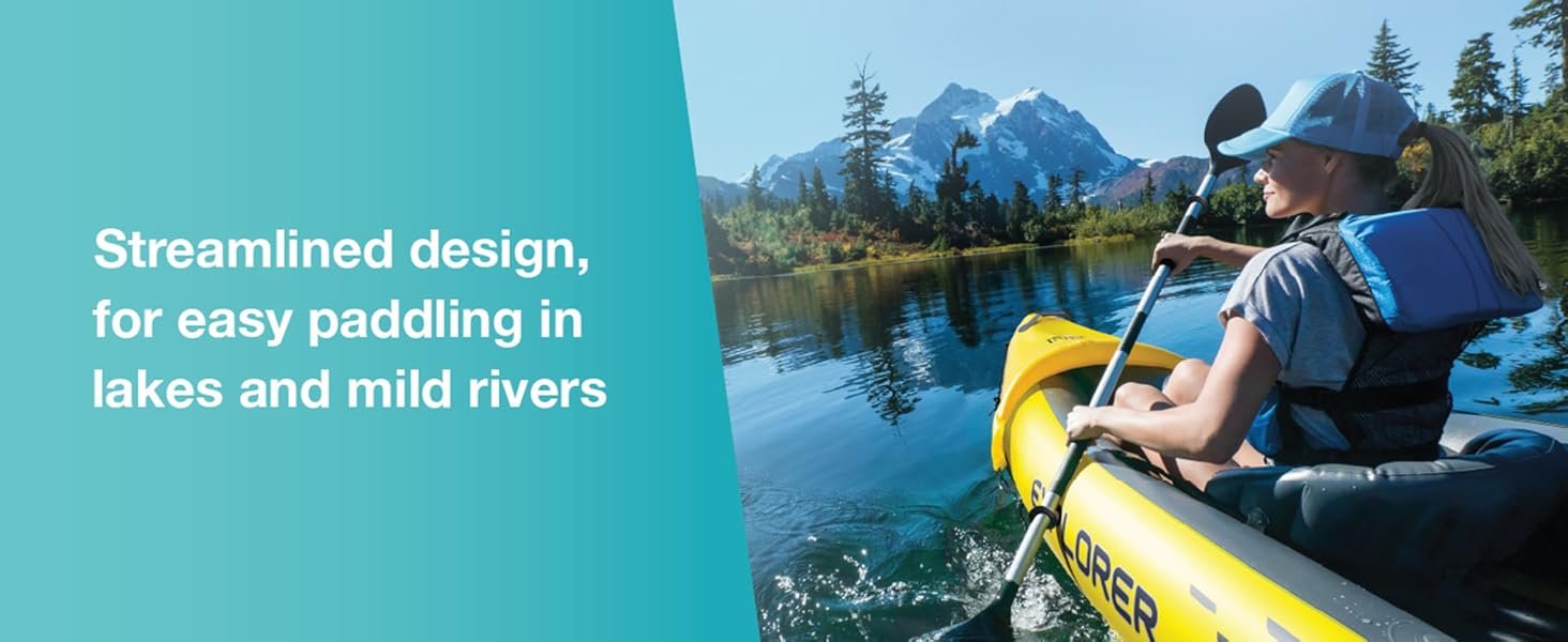 Intex 68307EP Explorer K2 Inflatable Kayak Set: Includes Deluxe 86in Aluminum Oars and High-Output Pump – SuperStrong PVC – Adjustable Seats with Backrest – 2-Person – 400lb Weight Capacity