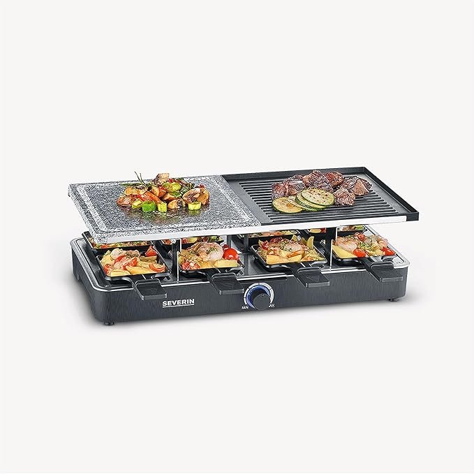 Severin RG 2371 Raclette Grill Natural Cooking Stone Smokeless Odourless with 8 Non-stick Pans