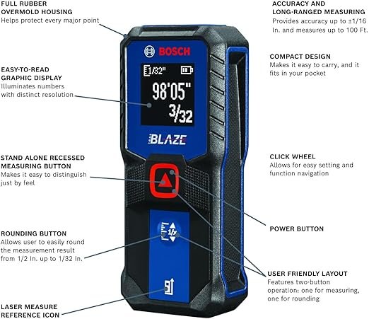 BOSCH GLM100-23 100 Ft BLAZE Laser Distance Measure. Includes 2 AA Batteries