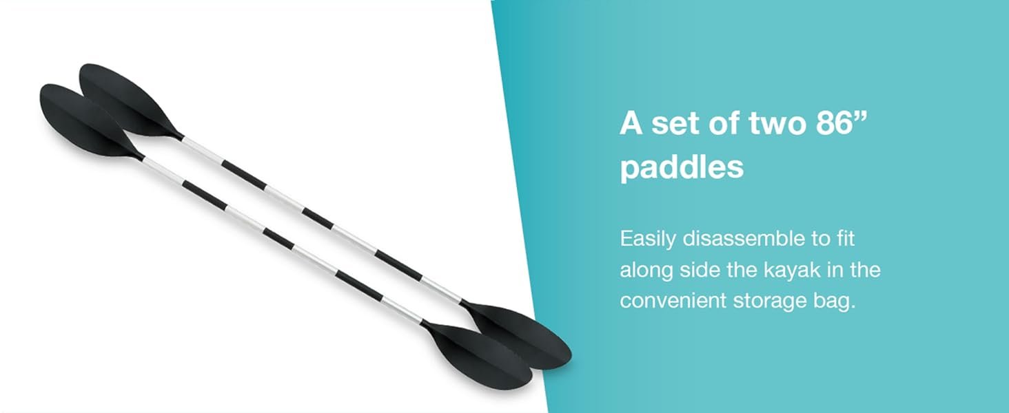 Intex 68307EP Explorer K2 Inflatable Kayak Set: Includes Deluxe 86in Aluminum Oars and High-Output Pump – SuperStrong PVC – Adjustable Seats with Backrest – 2-Person – 400lb Weight Capacity