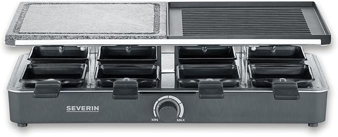 Severin RG 2371 Raclette Grill Natural Cooking Stone Smokeless Odourless with 8 Non-stick Pans