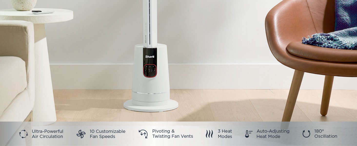 From the manufacturer TF202S Click to play video Shark TurboBlade Fan.oscillates 180°. circulates and propels air. 10 noise levels + 10 speeds. easy to clean.