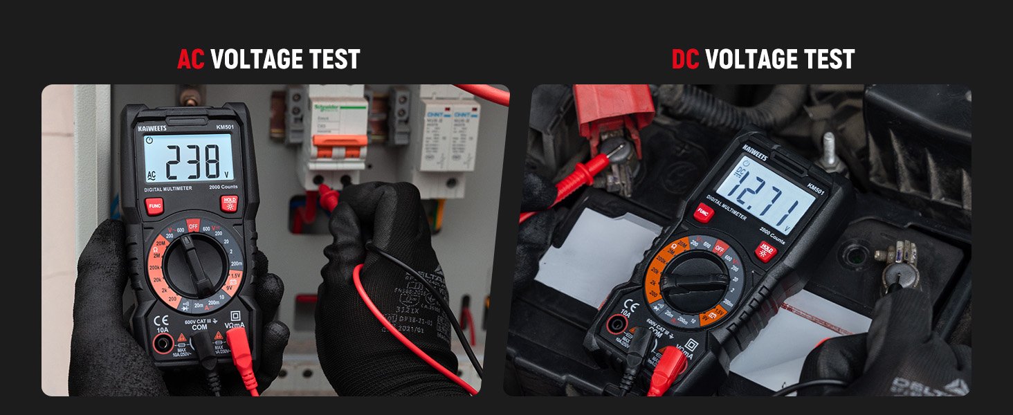 KAIWEETS Electrical Test Kit KIT01, Digital Multimeter, Smart Non-Contact Voltage Tester & GFCI Outlet Tester with LCD, Complete Set with Carrying Case & Batteries for Electrician, DIY & HVAC