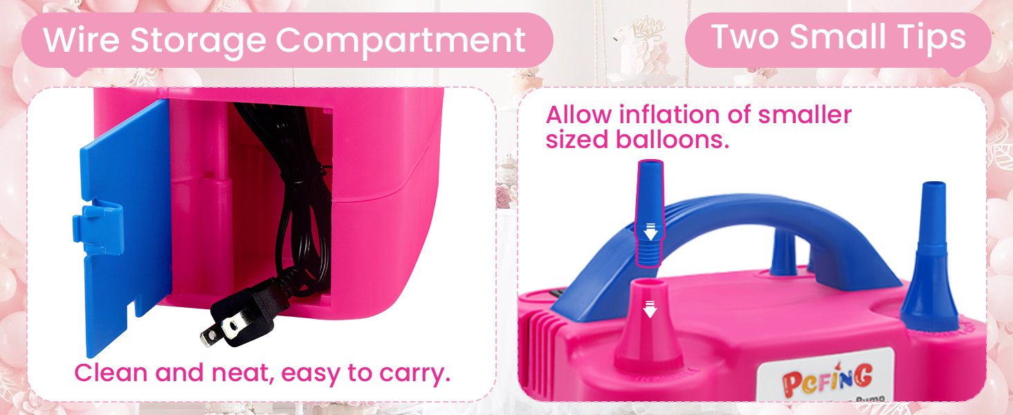PCFING Balloon Pump Electric, Portable Balloons Inflator Blower Machine with Balloon Tie Tool & Dual Nozzle