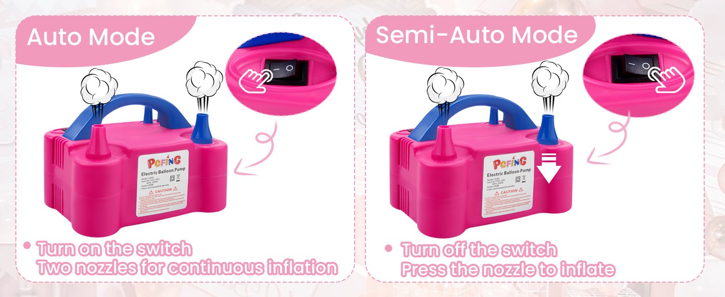 PCFING Balloon Pump Electric, Portable Balloons Inflator Blower Machine with Balloon Tie Tool & Dual Nozzle