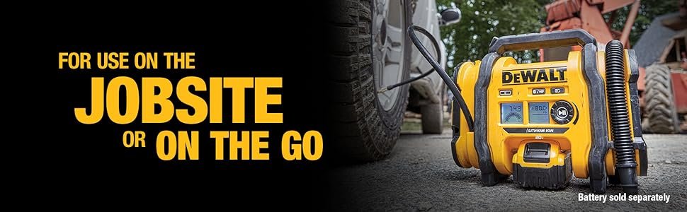 DEWALT Tire Inflator Portable Air Compressor 20V MAX, Air Pump with Automatic Shut Off, LED Light, Tool Only (DCC020IB)