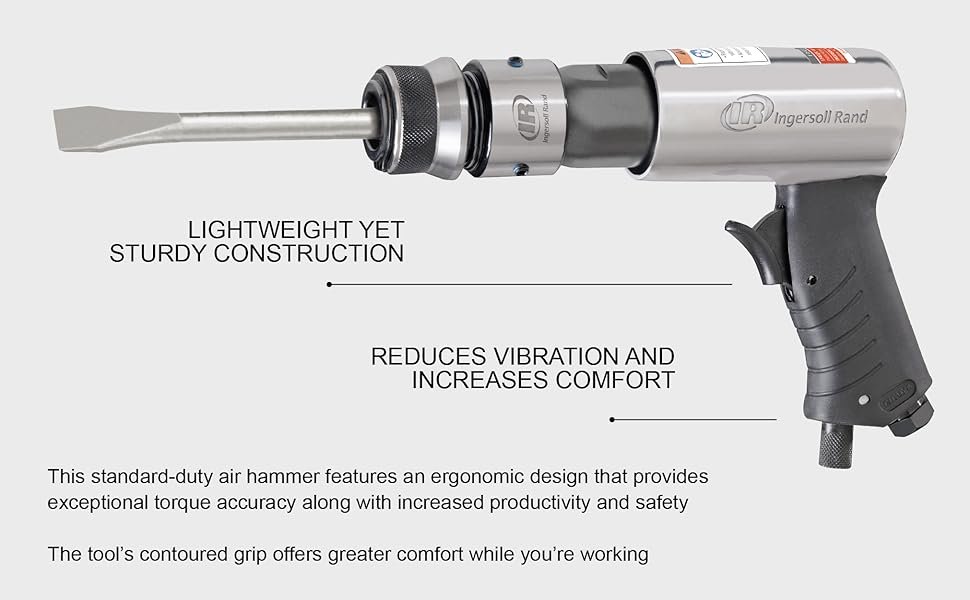 Ingersoll Rand 114GQC Air Hammer - 3 PC Chisel Set with Tapered Punch, Panel Cutter, Flat Chisel, 2-5/8 Inch stroke, 3500 BPM, Lightweight, Compact, Gray