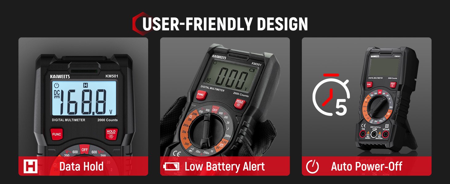 KAIWEETS Electrical Test Kit KIT01, Digital Multimeter, Smart Non-Contact Voltage Tester & GFCI Outlet Tester with LCD, Complete Set with Carrying Case & Batteries for Electrician, DIY & HVAC