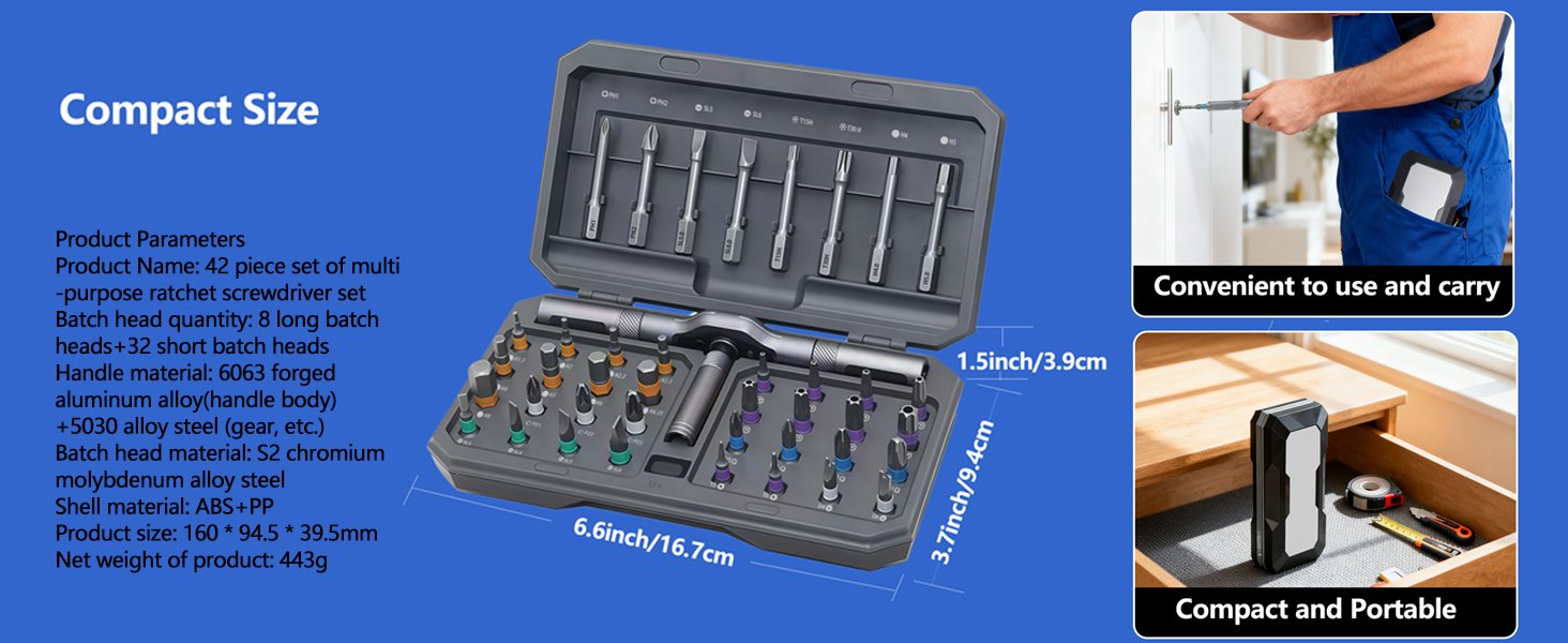 42 in 1 Magnetic Screwdriver Set, DIY Ratchet Screwdriver Set, Multi Bit Magnetic Drive,with Detachable Ratchet Handle and Storage Case, Portable Compact Repair Tool Kit for Furniture Computer Bicycle
