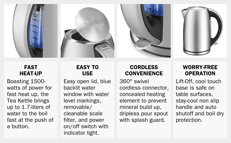 Cuisinart JK-17P1 Cordless-Electric-Kettle, 1.7-Liter, Stainless Steel