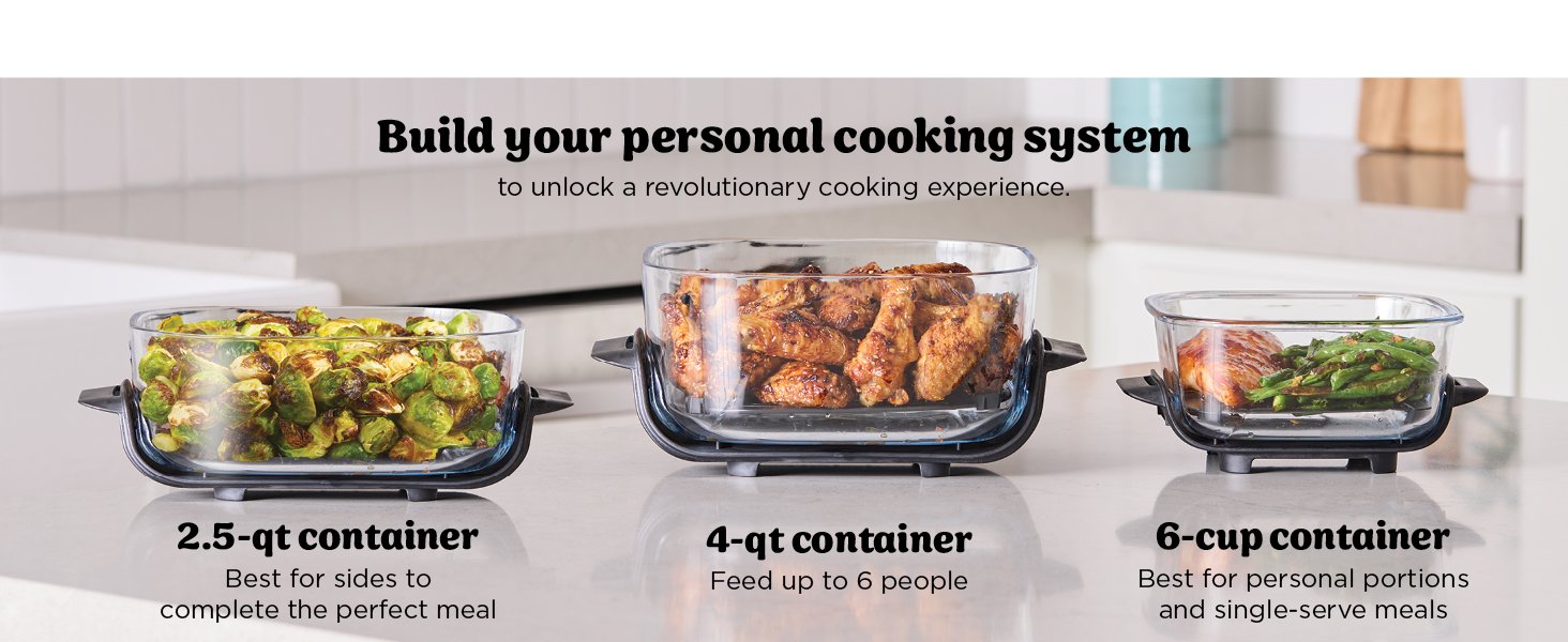 Ninja Crispi 4-in-1 Portable Glass Air Fryer Cooking System. 1500W. 4QT & 6-Cup TempWare Glass Containers with Storage Lids. Microwave. Freezer & Dishwasher Safe. Cyberspace Gray. FN101GY