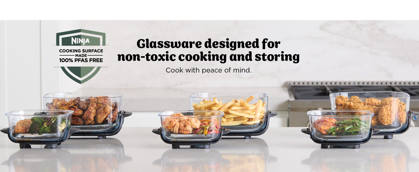 Ninja Crispi 4-in-1 Portable Glass Air Fryer Cooking System. 1500W. 4QT & 6-Cup TempWare Glass Containers with Storage Lids. Microwave. Freezer & Dishwasher Safe. Cyberspace Gray. FN101GY