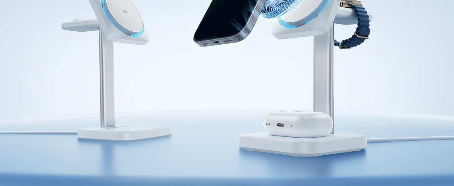 ESR for MagSafe Charger Stand. 3 in 1 Charging Station with CryoBoost. Phone-Cooling Wireless Charging. Qi2 Certified 15W MagSafe Stand. for iPhone 17/16/15/14/13/12. AirPods. Apple Watch. White