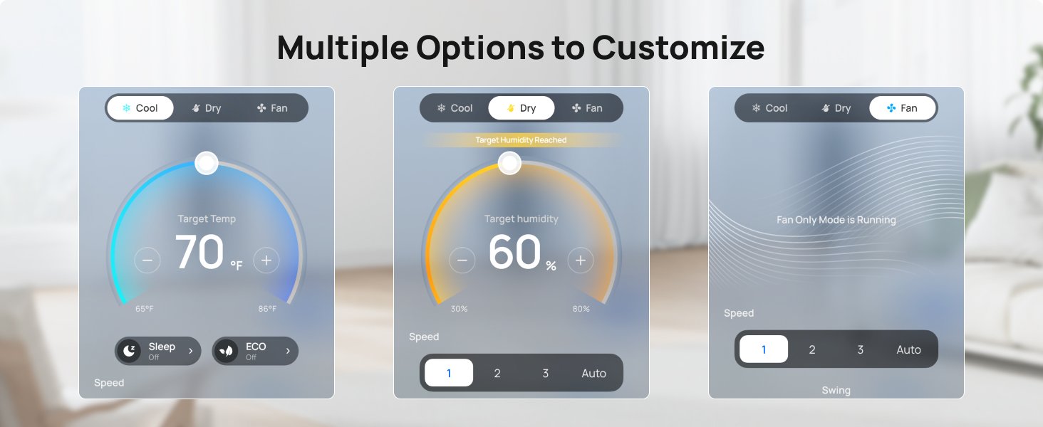 Dreo Portable Air Conditioners. 12.000 BTU AC Unit for Bedroom with Drainage-free Cooling. 46dB Quiet. APP/Voice/Remote. 24h Timer with Fan & Dehumidifier. Smart Standing AC for Room Indoors. AC515S