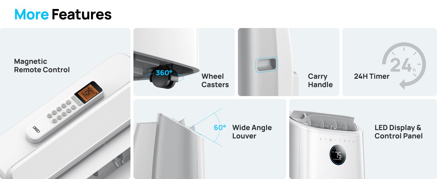 Dreo Portable Air Conditioners. 12.000 BTU AC Unit for Bedroom with Drainage-free Cooling. 46dB Quiet. APP/Voice/Remote. 24h Timer with Fan & Dehumidifier. Smart Standing AC for Room Indoors. AC515S