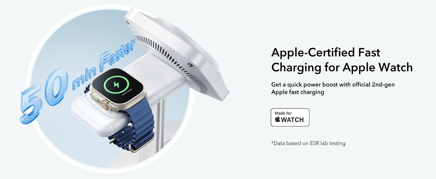 ESR for MagSafe Charger Stand. 3 in 1 Charging Station with CryoBoost. Phone-Cooling Wireless Charging. Qi2 Certified 15W MagSafe Stand. for iPhone 17/16/15/14/13/12. AirPods. Apple Watch. White