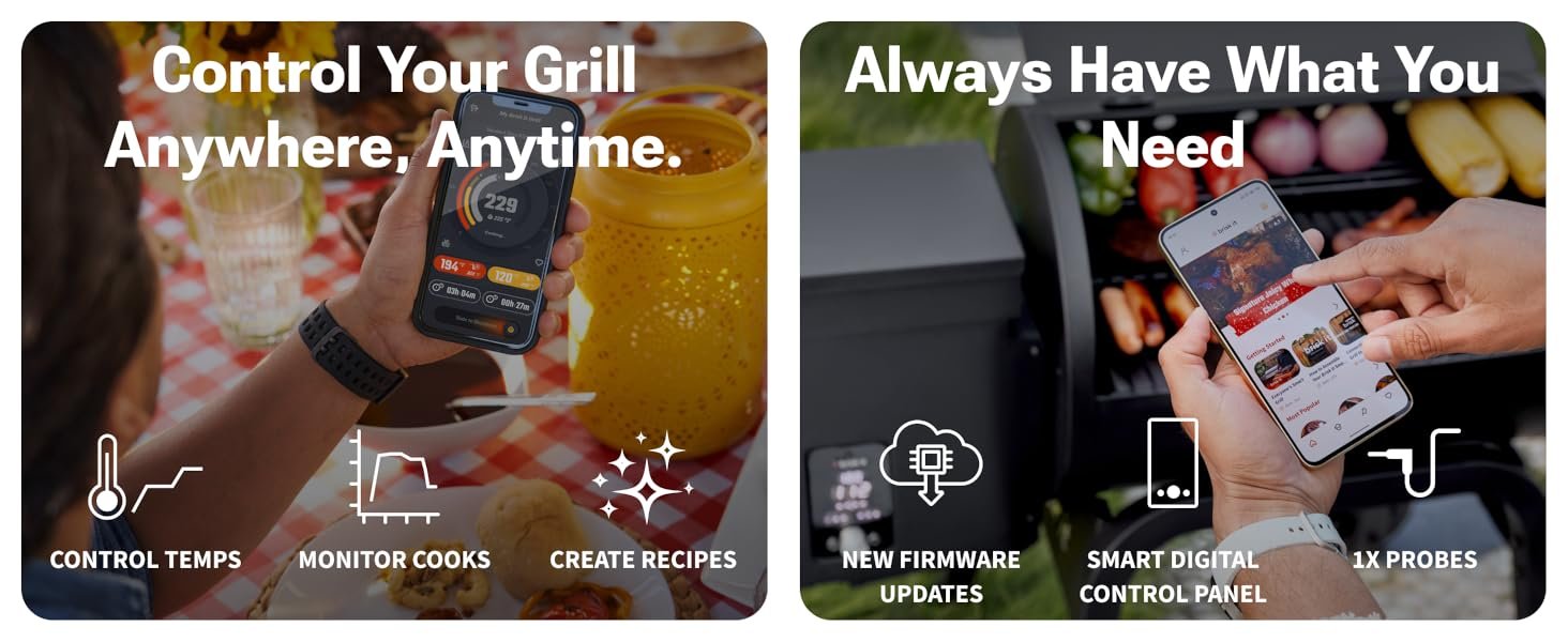 Brisk It Zelos-450 Electric Wood Pellet Smoker Grill – A.I. Smart BBQ Grill with WiFi. 7-in-1 Outdoor Grill & Smoker. PID Controller (Up to 500°F). 450 sq.in Cooking Area. Meat Probe