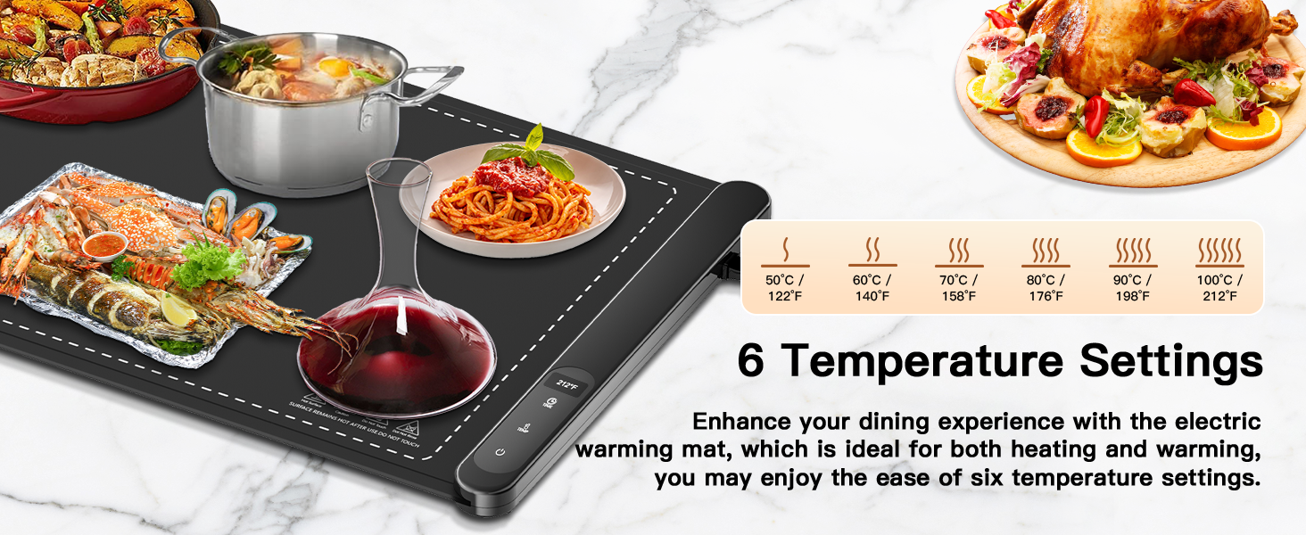 Food Warming Mat. Upgraded Graphene Full Surface Heating Foldable Heater Food Pad. Compact Silicone Materials. 6 Heat Settings. Multifunctional Food Warmers for Parties Buffet. Daily Life Use (2)