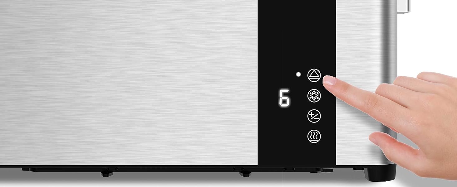 Mueller UltraToast Full Stainless Steel Toaster 4 Slice. Long Extra-Wide Slots for Bagels and Waffles. 6 Browning Levels. LED Display. Cancel/Defrost/Reheat Functions & Removable Tray. Kitchen Gadgets