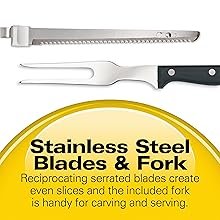 Hamilton Beach Electric Knife Set for Carving Meats. Poultry. Bread. Crafting Foam & More. Reciprocating Serrated Stainless Steel Blades. Ergonomic Design Storage Case + Fork Included. 5Ft Cord. White