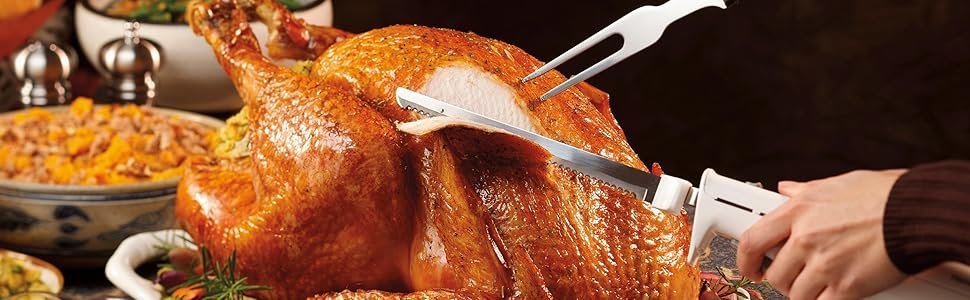 Hamilton Beach Electric Knife Set for Carving Meats. Poultry. Bread. Crafting Foam & More. Reciprocating Serrated Stainless Steel Blades. Ergonomic Design Storage Case + Fork Included. 5Ft Cord. White